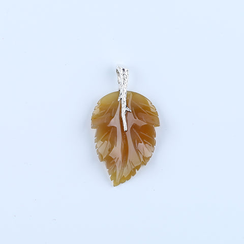 Pendentif en feuille de jaspe Chohua naturel sculpté à la main, bélière en argent sterling 925, 57x42x13mm, 21g