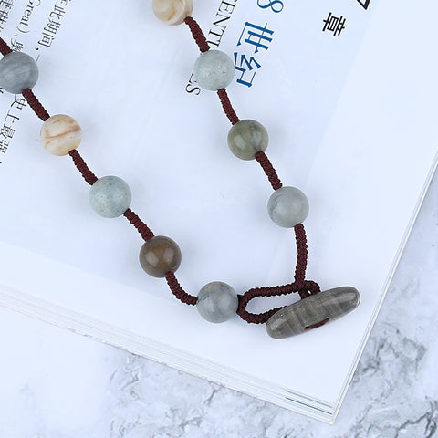 Natural Ocean Jasper, Obsidian Gemstone Necklace, Handmade Jewelry, 1 Strand, 20 inch, 43g