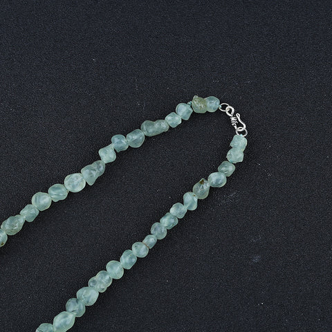 Natural Prehnite With Silver Beads Gemstone Necklace, Wave Jasper Heart Shape Pendant, Handmade Jewelry, 1 Strand, 24 inch, 76.5g