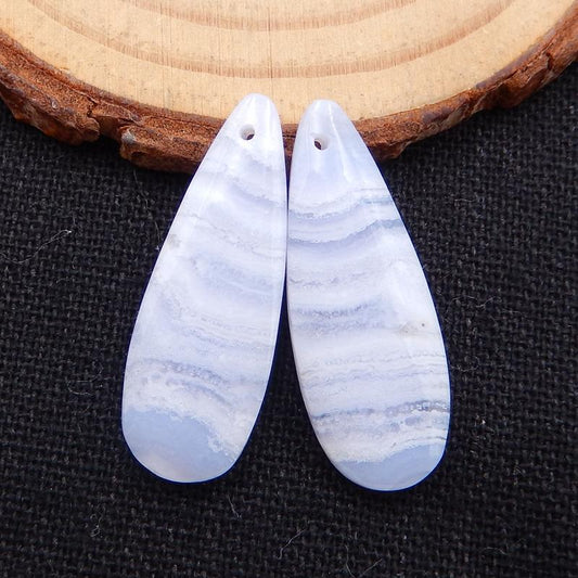 Blue Lace Agate Teardrop Earrings Stone Pair, stone for earrings making, 29x11x4mm, 4.2g