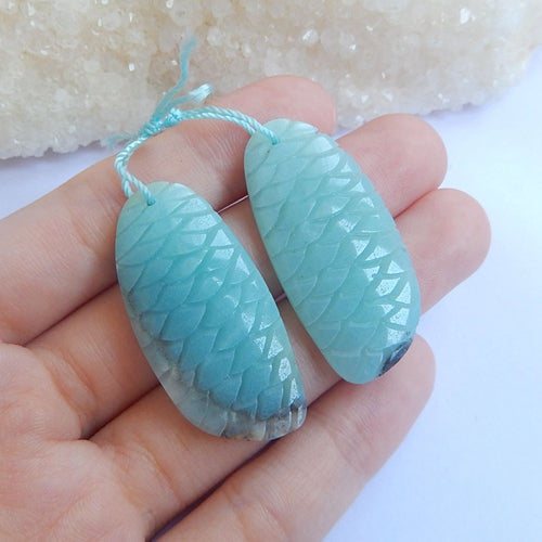 Carving Amazonite Earrings 37x17x4mm,9.90g - MyGemGarden