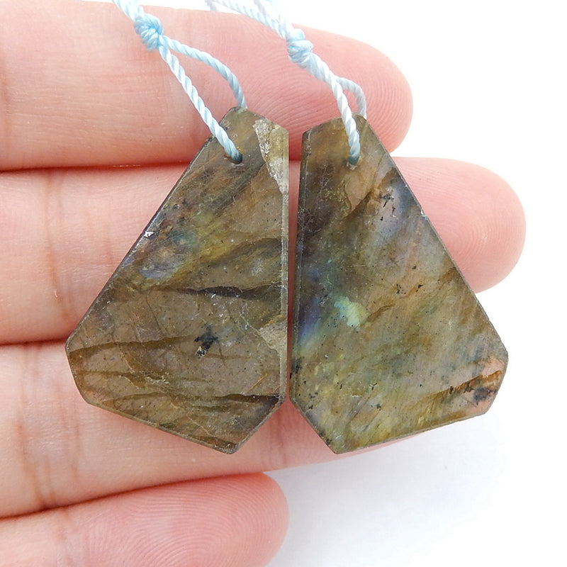 Natural Labradorite Earrings Pair, stone for Earrings making, 29x19x5mm, 7.7g - MyGemGarden