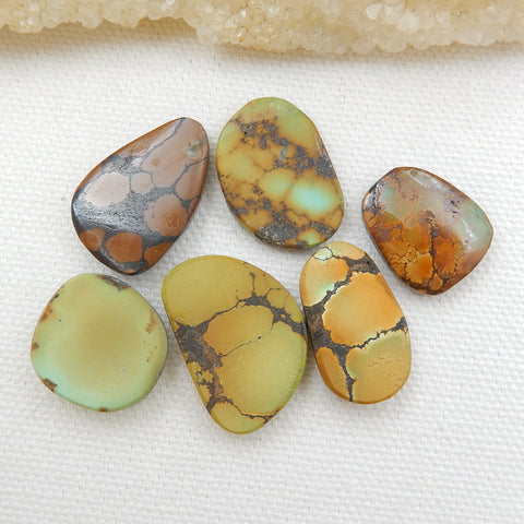 6 PCS Natural Turquoise Flatback Gemstone Cabochon Set, 25x17x5mm, 18x15x5mm, 16.2g - MyGemGarden
