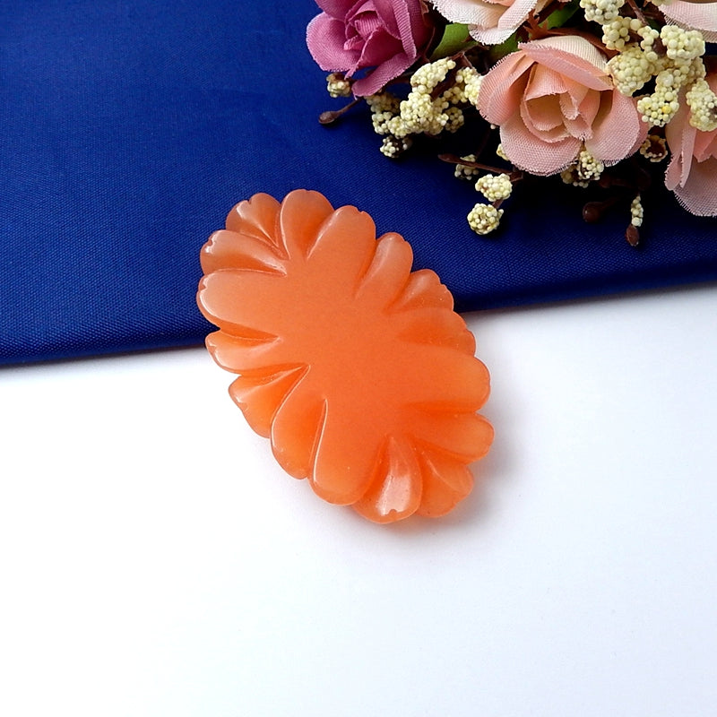 Carved flower Natural Agate Gemstone Cabochon, 59x37x9mm, 27.3g - MyGemGarden