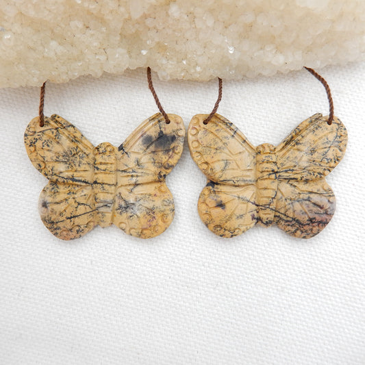 Butterfly Earrings Pair, Carved Chohua Jasper Butterfly Gemstone Earrings set, 40x31x4mm, 15g - MyGemGarden