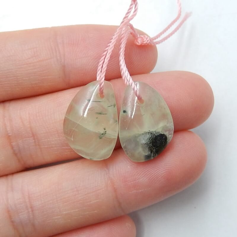 Natural Prehnite Earrings Pair, stone for Earrings making, 17x11x5mm, 3.5g - MyGemGarden
