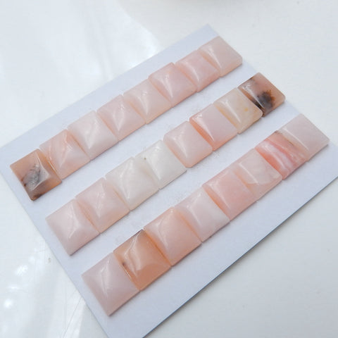 24 PCS Pink Opal Rectangle Gemstone Cabochons, 10x8x4mm, 12.6g - MyGemGarden