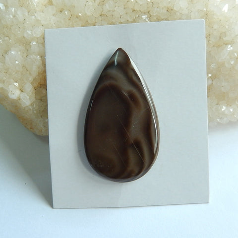 Natural Polish Flint Teardrop Gemstone Cabochon, 44x25x4mm, 6.85g - MyGemGarden