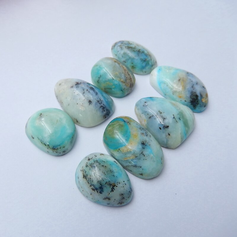 8 pcs Blue Opal Gemstone Cabochons, 28x16x8mm,20x16x8mm, 33.1g - MyGemGarden