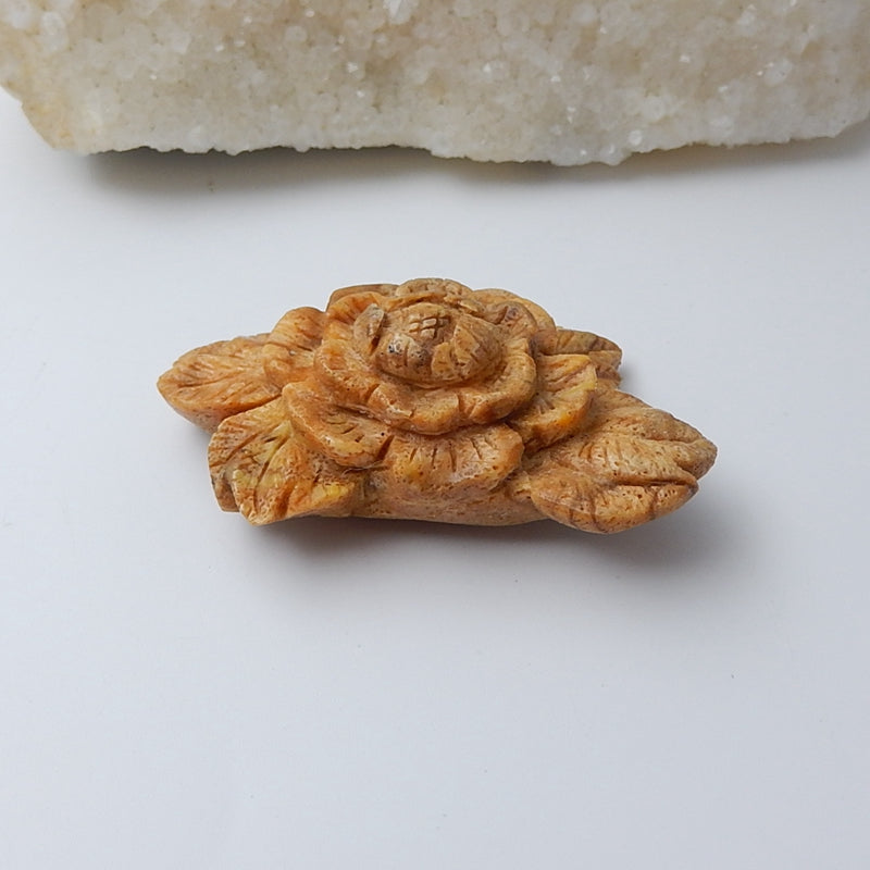 Orange Coral Carved Flower Gemstone Cabochon, 57x34x19mm, 21.3g - MyGemGarden