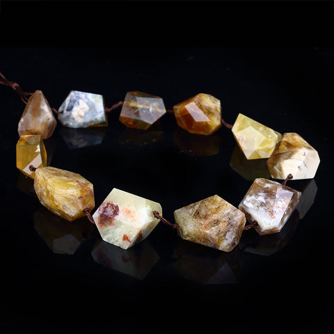 AAA High Quality Handmade Nugget Drilled Yellow Opal Gemstone Beads Necklace 34x19x16mm, 23x17x13mm, 87g - MyGemGarden