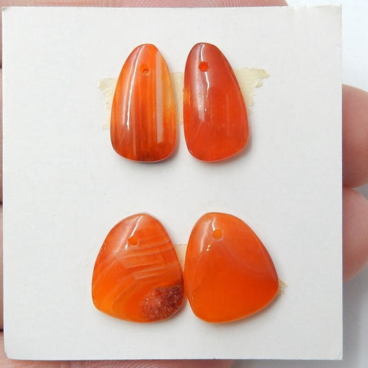 2 Pairs Red Agate Drilled Earrings Pair, stone for Earrings making, 14x7x3mm, 13x11x3mm, 2.45g - MyGemGarden