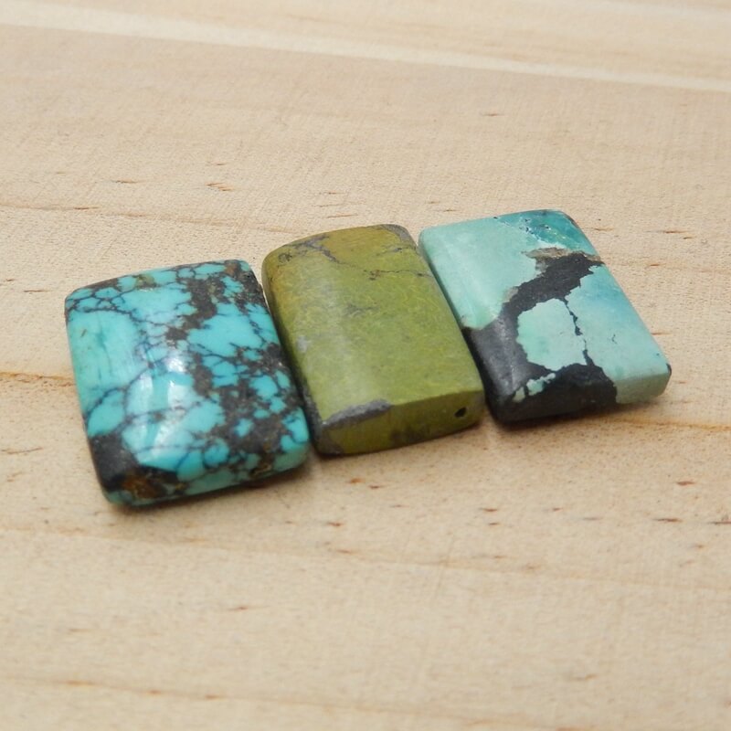 3 Pcs Natural Turquoise Rectangle Gemstone Cabochon, 20x15x5mm, 18x13x5mm,8g - MyGemGarden
