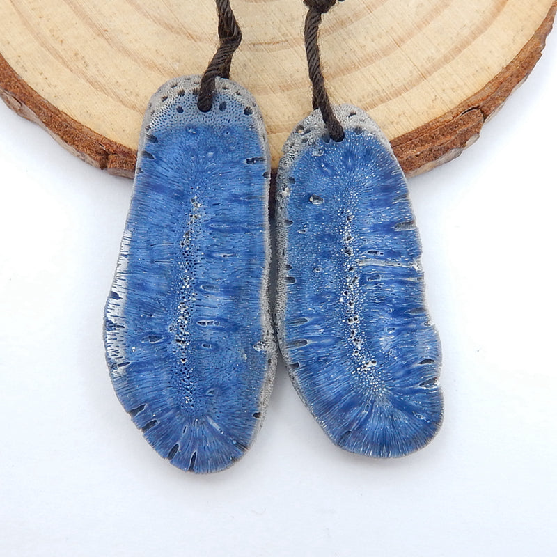Nugget blue coral Earrings Pair, stone for Earrings making, 37x16x3mm,34x15x3mm, 5.3g - MyGemGarden