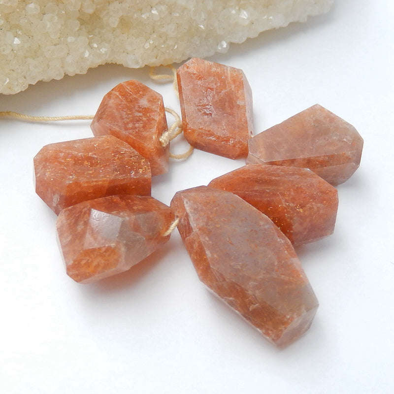 7 Pcs Natural Sunstone Gemstone Pendant Bead Set, 30x16x11mm, 21x15x11mm, 38.3g - MyGemGarden