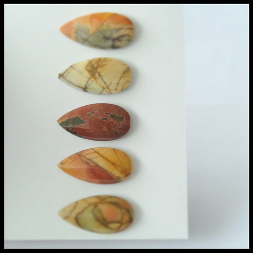 5 pcs Natural Multi-Color Picasso Jasper Drop Gemstone Cabochon 30x15x6mm,18.4g - MyGemGarden