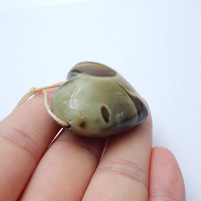 New design Ocean Jasper Drilled Heart Gemstone Pendant Bead, 34x30x17mm, 20.8g - MyGemGarden
