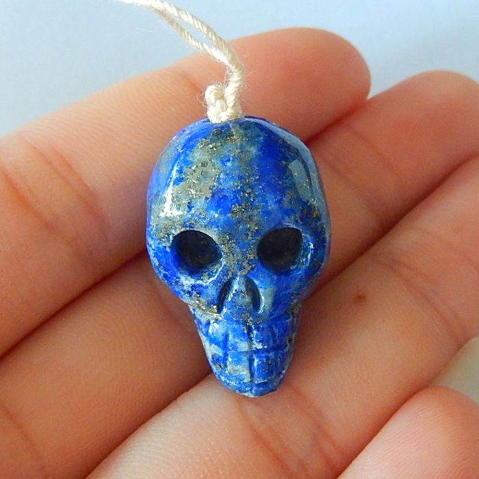 Natural Lapis Lazuli Carving Skull Pendant, 24x17x16mm, 10.3g - MyGemGarden