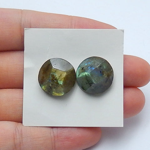 Natural Labradorite 15mm round cabochons Pair, 15x15x7mm, 5.36g - MyGemGarden