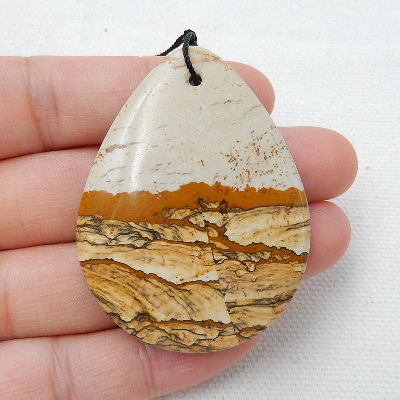 Natural Picture Jasper Drilled Teardrop Gemstone Pendant Bead, 50x38x6mm, 18.4g - MyGemGarden