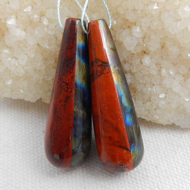 Red River Jasper and Labradorite Glued Gemstone Earrings Pair, 41x13mm, 18.7g - MyGemGarden