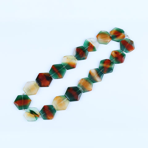 Agate Gemstone Necklace, Faceted Agate, 925 Silver Buckle Necklace, 1 Strand, 24 Inch, 190g