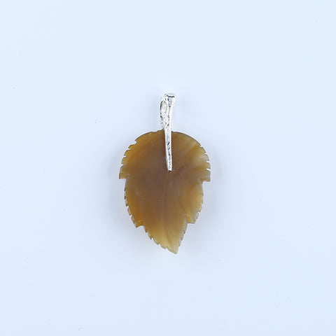 Pendentif en feuille de jaspe Chohua naturel sculpté à la main, bélière en argent sterling 925, 57x42x13mm, 21g