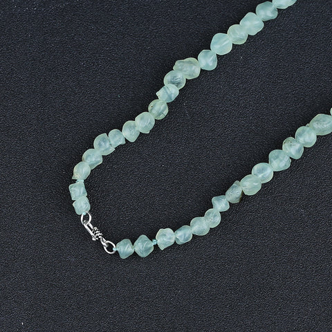 Natural Prehnite With Silver Beads Gemstone Necklace, Ocean Jasper Pendant, Handmade Jewelry, 1 Strand, 24 inch, 92g