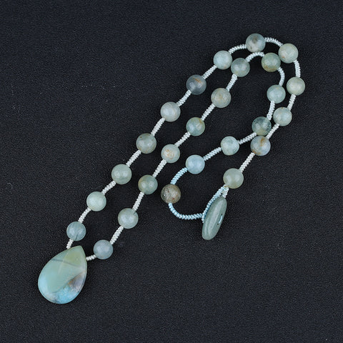 Natural Amazonite Gemstone Beads For Necklace 22 Inches, 36g