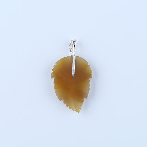 Pendentif en feuille de jaspe Chohua naturel sculpté à la main, bélière en argent sterling 925, 57x42x13mm, 21g