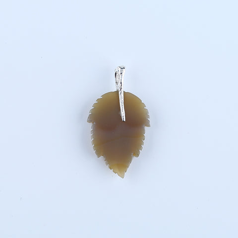 Pendentif en feuille de jaspe Chohua naturel sculpté à la main, bélière en argent sterling 925, 57x42x13mm, 21g