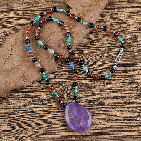 Natural Amethyst and Agate Beads for Necklaces 1 Strand, 22 inch, 35.4g