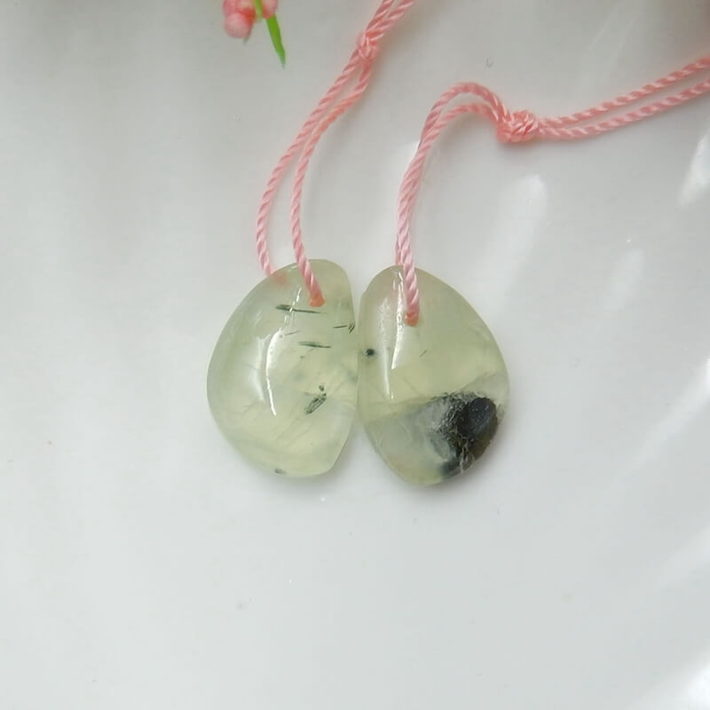 Natural Prehnite Earrings Pair, stone for Earrings making, 17x11x5mm, 3.5g - MyGemGarden