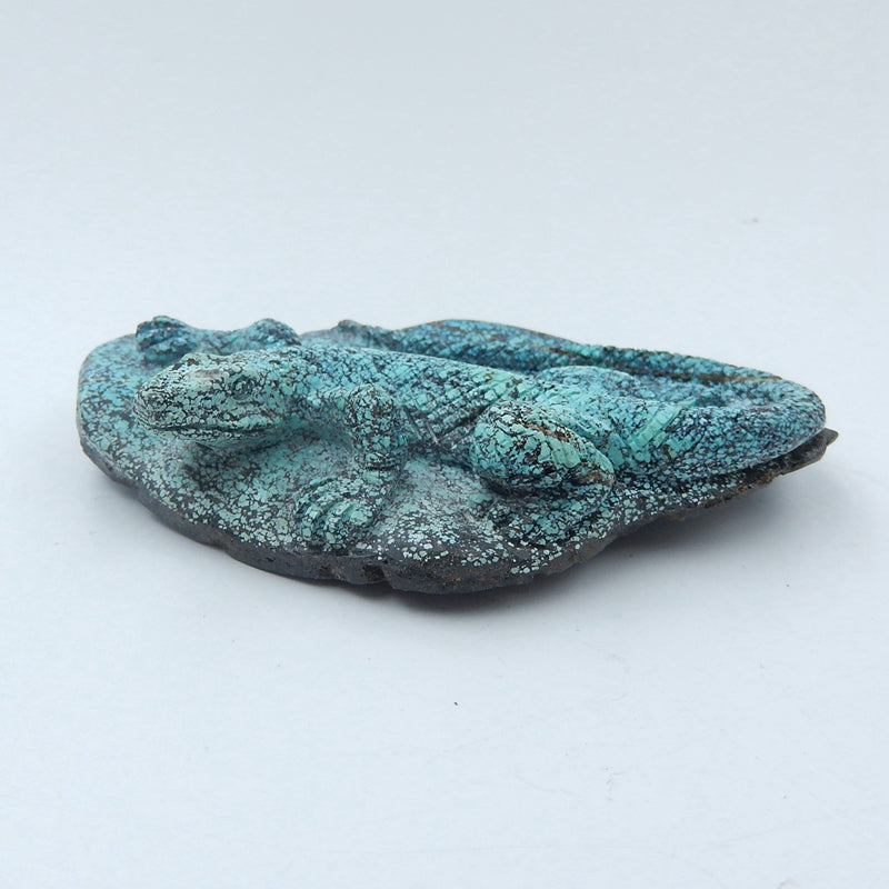 Handmade Turquoise Gemstone Lizard Carved Ornament, 80x50x17mm, 56.5g - MyGemGarden