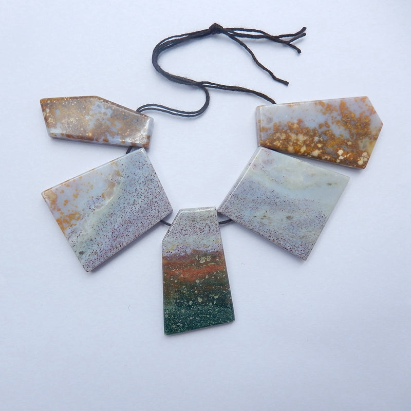 5pcs Natural Ocean Jasper Pendant Beads, 43x36x7mm, 44x18x6mm, 85.6g - MyGemGarden