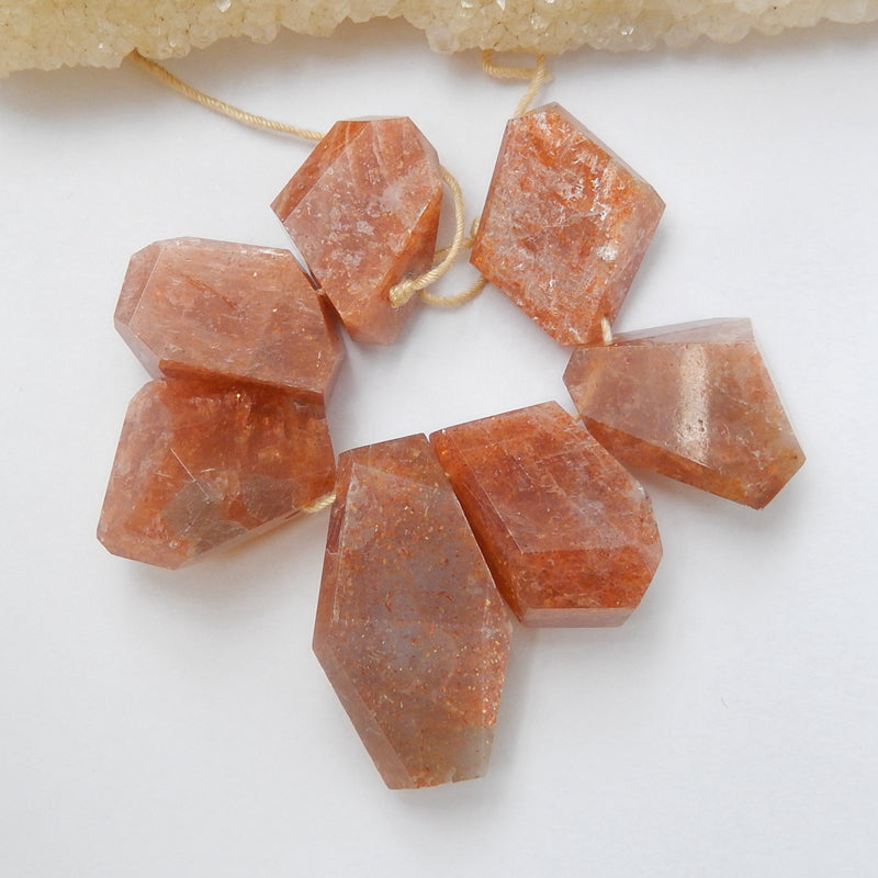 7 Pcs Natural Sunstone Gemstone Pendant Bead Set, 30x16x11mm, 21x15x11mm, 38.3g - MyGemGarden