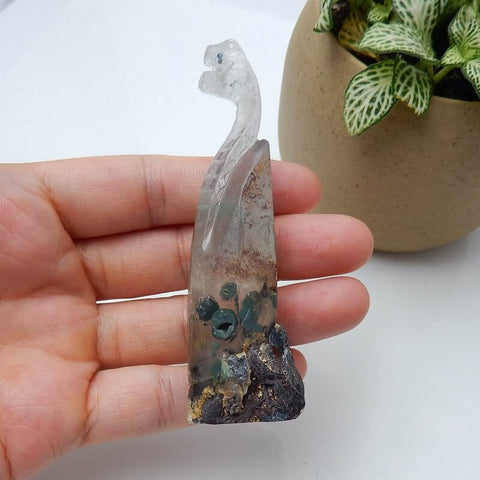 New Arrival ghost quartz hand carved snake Cabochon, Animal Gemstone Decoration, 83x25x22mm, 42.6g - MyGemGarden