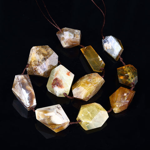AAA High Quality Handmade Nugget Drilled Yellow Opal Gemstone Beads Necklace 34x19x16mm, 23x17x13mm, 87g - MyGemGarden