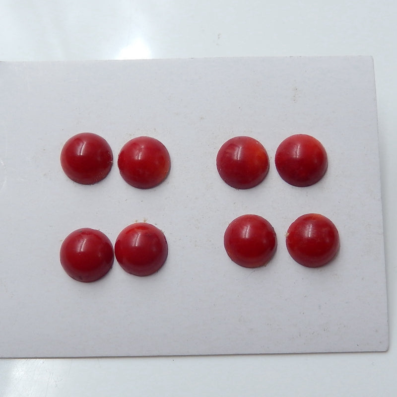 8 pcs Red Coral 9mm round cabochons, 9x9x4mm, 4.83g - MyGemGarden
