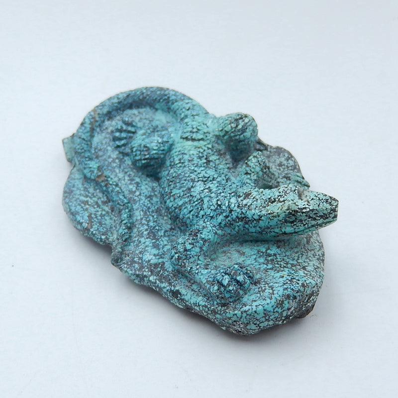Handmade Turquoise Gemstone Lizard Carved Ornament, 80x50x17mm, 56.5g - MyGemGarden