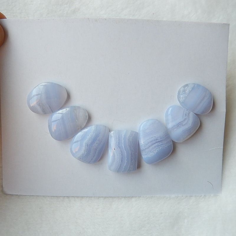 7pcs Blue Lace Agate Cabochon Paies 18x12x5mm,16x11x5mm,11.6g - MyGemGarden