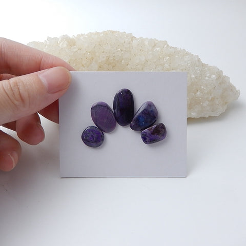 5 pcs Sugilite Cabochons, 19x10x3mm,11x10x4mm,4.8g - MyGemGarden