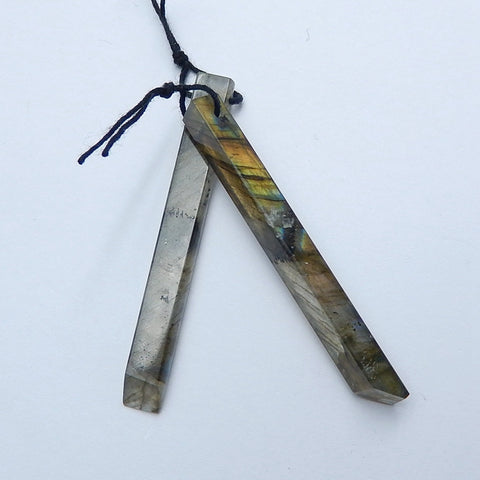 Natural Labradorite Drilled Long Earrings Pair, 50x6x4mm, 7.1g - MyGemGarden
