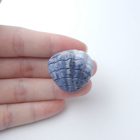 Blue Coral Carved Shell Gemstone Cabochon, 25x27x15mm, 12g - MyGemGarden