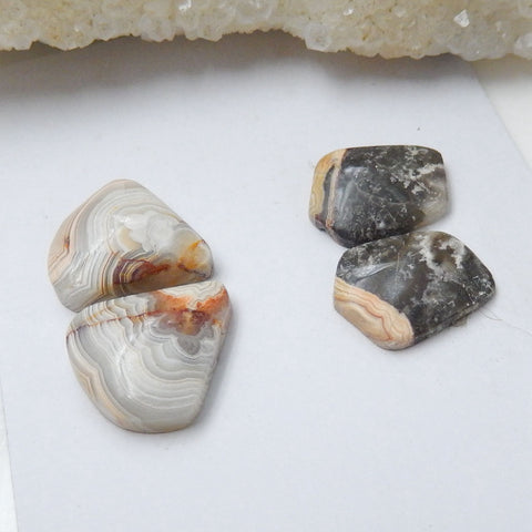 2 Pair Crazy Lace Rosetta Stone Agate Flatback Gemstone Cabochon Pair, 14x11x4mm, 16x15x5mm, 4.2g - MyGemGarden