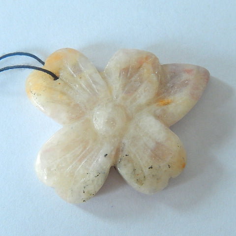 Carving Pink Tourmaline Flower Pendant Bead, 44x36x7mm, 16.2g - MyGemGarden