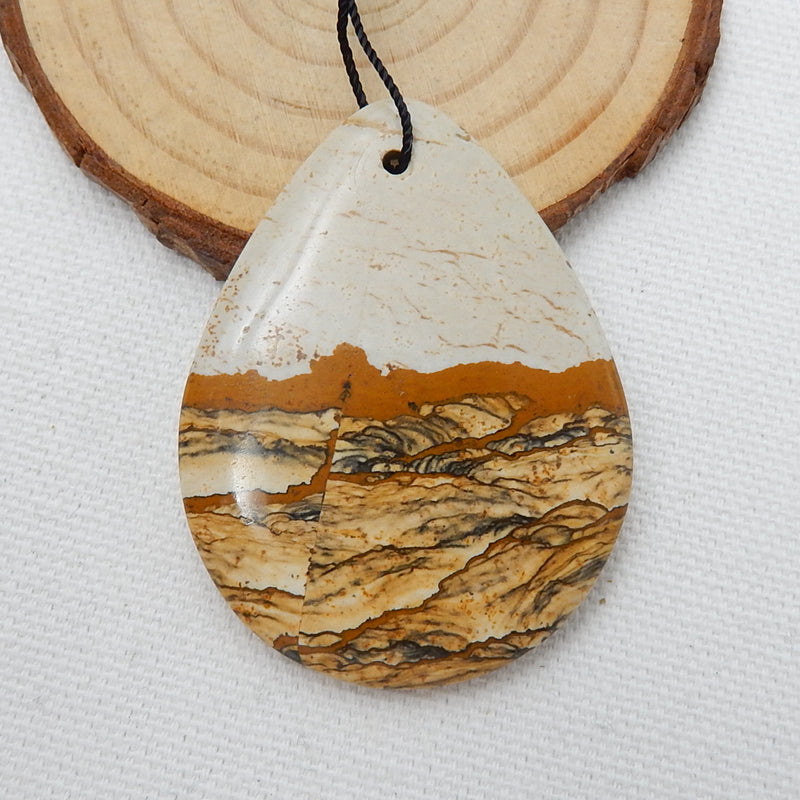Natural Picture Jasper Drilled Teardrop Gemstone Pendant Bead, 50x38x6mm, 18.4g - MyGemGarden
