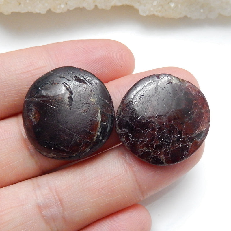 Natural Tourmaline Gemstone Cabochon Pair, 22mm round cabochons, 22x22x5mm, 13.4g - MyGemGarden