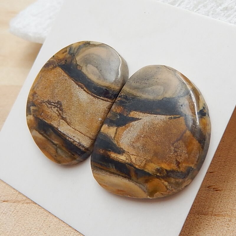 Natural Us Biggs Jasper Gemstone Cabochons pair, 21x19x3mm, 4.4g - MyGemGarden