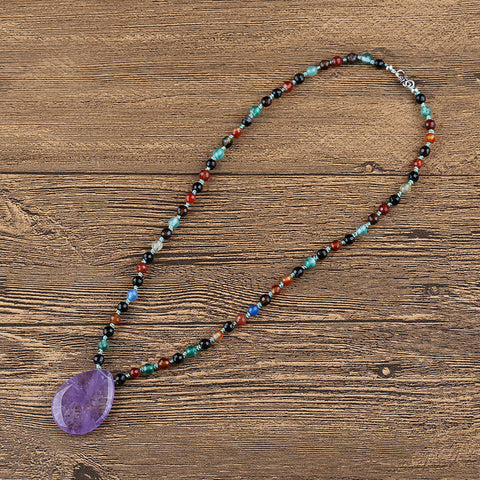 Natural Amethyst and Agate Beads for Necklaces 1 Strand, 22 inch, 35.4g